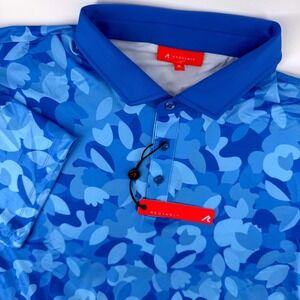 Redvanly Mens XL Fleurs Polo Marine Blue Floral Camo Golf Shirt Short Sleeve